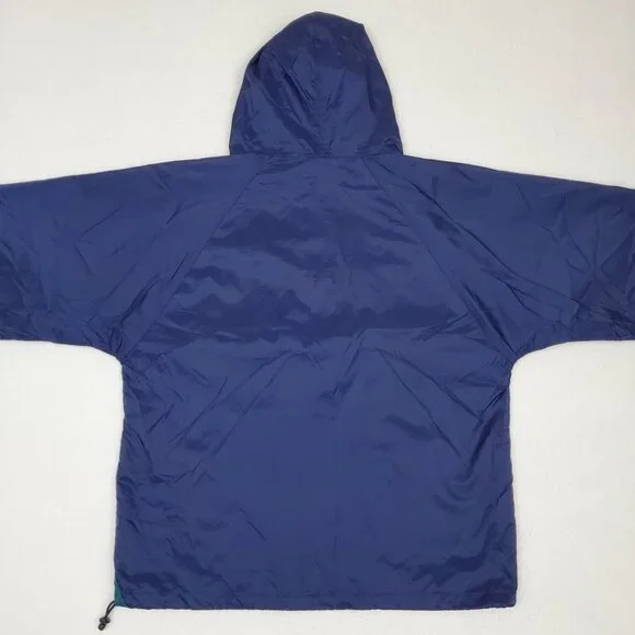 HELLY HANSEN Mens Size M Navy Blue Vintage Hooded Poncho Rain Jacket Windbreaker - Picture 6 of 9